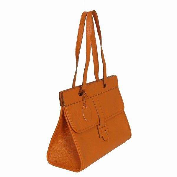 Best Hermes Large Leather H Handbag Orange 6058